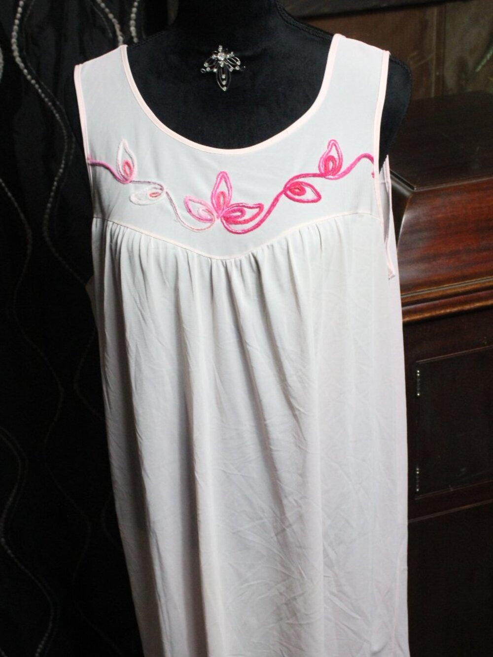 Nylon Pink Loose Fit Night Gown